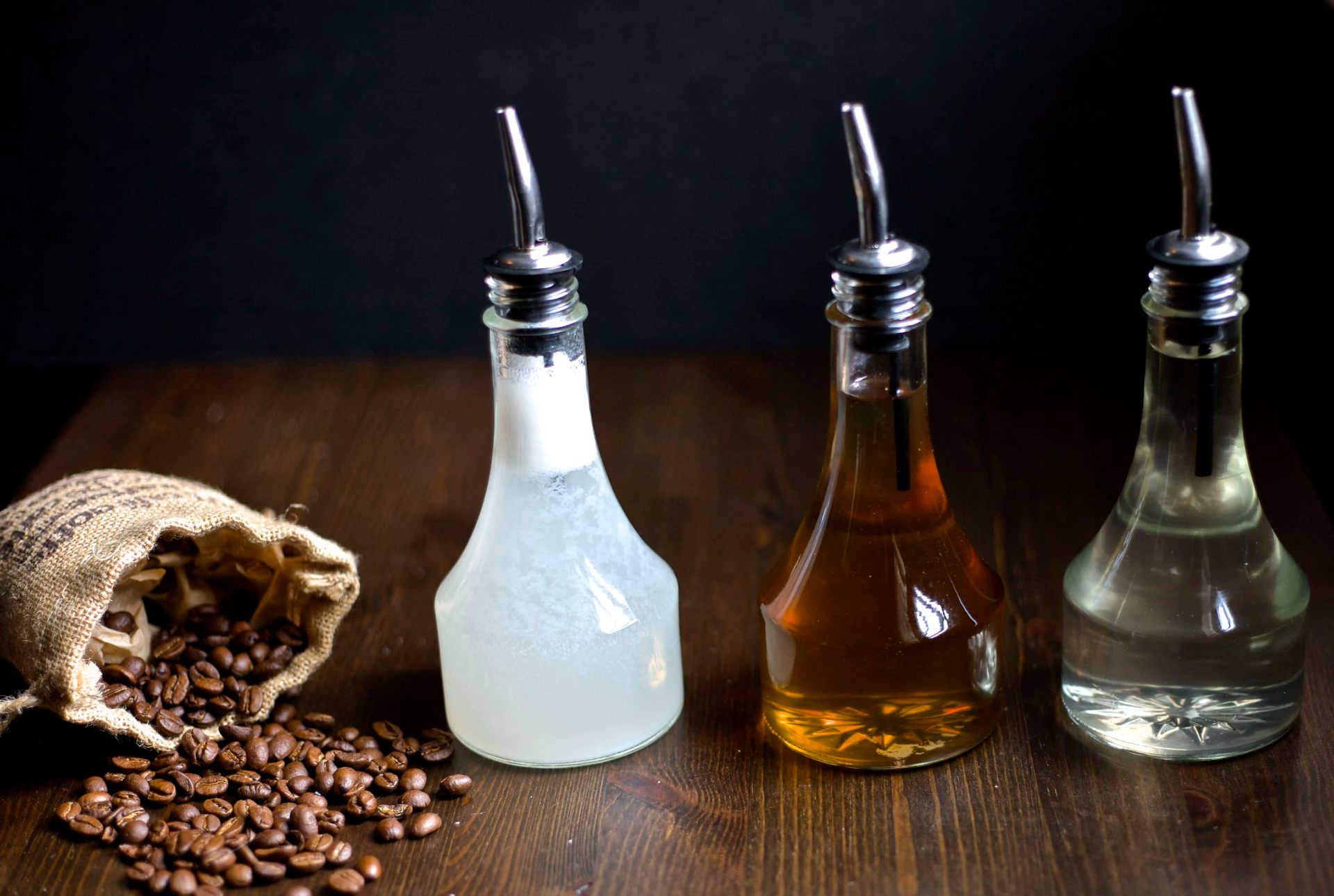 House-made artisan syrups at Lucky Detroit Coffee including vanilla bourbon and lavender